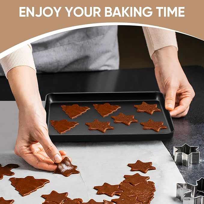 E-far Baking Sheet Set of 2, 9" x 7" x 1" Small Cookie Sheet Pan for Baking | Nonstick Carbon Steel, Half Sheet Baking Pans Trays for Toaster Oven, Roasting/Cooking, Non-toxic & Healthy, Easy Clean