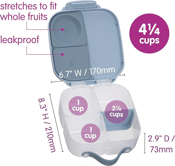 b.box Mini Lunch Box, Snack Containers for Kids, Lunch Box Kids, 4.25 Cup | Bento Box for Kids, Sanck Box, Lunch Containers, Leak Proof, Dishwasher Safe, BPA Free, PFAS Free, Ages 3+ — Chill Out