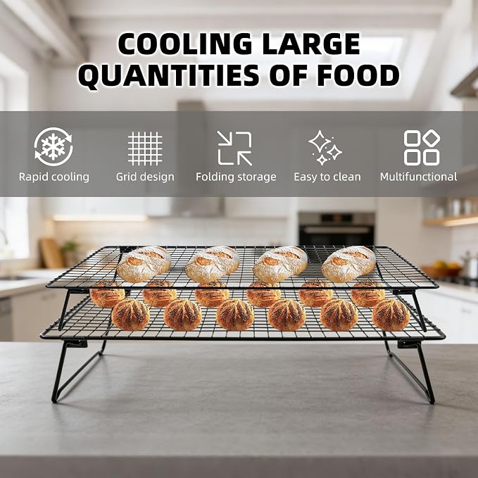Sourdough Cooling Rack, Heavy Duty Cooling Rack for Sourdough, 17×11×3 Inch Elevated Design, Black，Gifts for Baking Must Haves,1 PCS