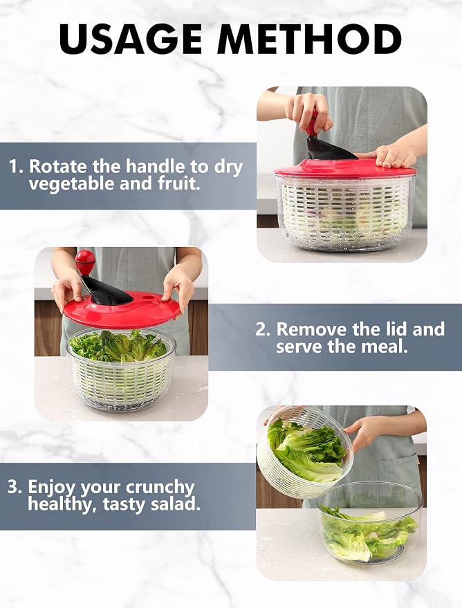 Geedel Large Salad Spinner, 4.5QT Lettuce Dryer for Greens, Fruits, Veggies | Lettuce Spinner with Enhanced Ergonomic Crank, Fast Drying, Sturdy Bowl, 360° Non-Slip Silicone Base, No BPA, Dishwasher safe