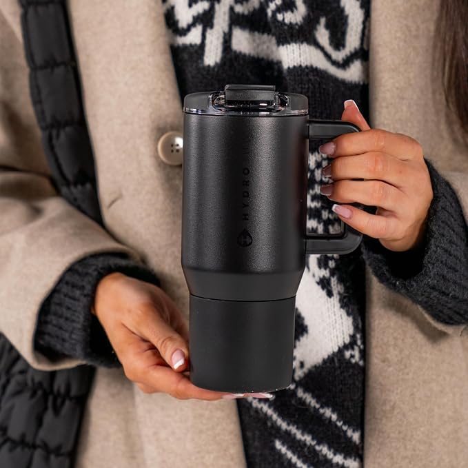 HydroJug Coffee Traveler 20oz Ceramic-Lined Mug with Handle, Black