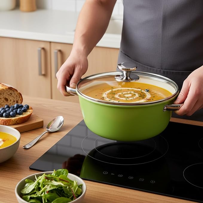 ZENFUN Ceramic Nonstick Stock Pot with Lid, 4.2 Quart Soup Pot, Cooking Pot Stew Pots, Induction Compatible Stockpot, Avocado Green