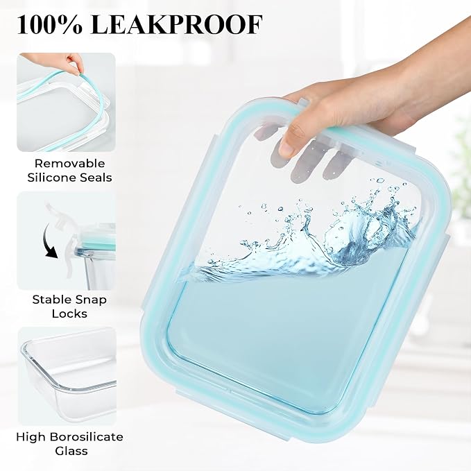 LOVYANXUE 78oz & 36oz 4 Pack Large Glass Food Storage Containers with Lids, Leakproof Glass Storage Containers for Food Serving/Baking/Storing, Meal Prep Container, BPA Free, Microwave/Oven Safe