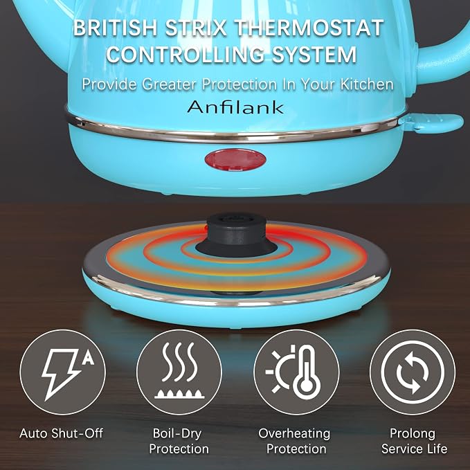 Anfilank Electric Gooseneck Kettle, 1L 1500W Fast Boil, 100% Stainless Steel BPA Free Pour-Over Coffee & Tea Kettle, Water Boiler with Auto Shut & Boil-Dry Protection, Turquoise