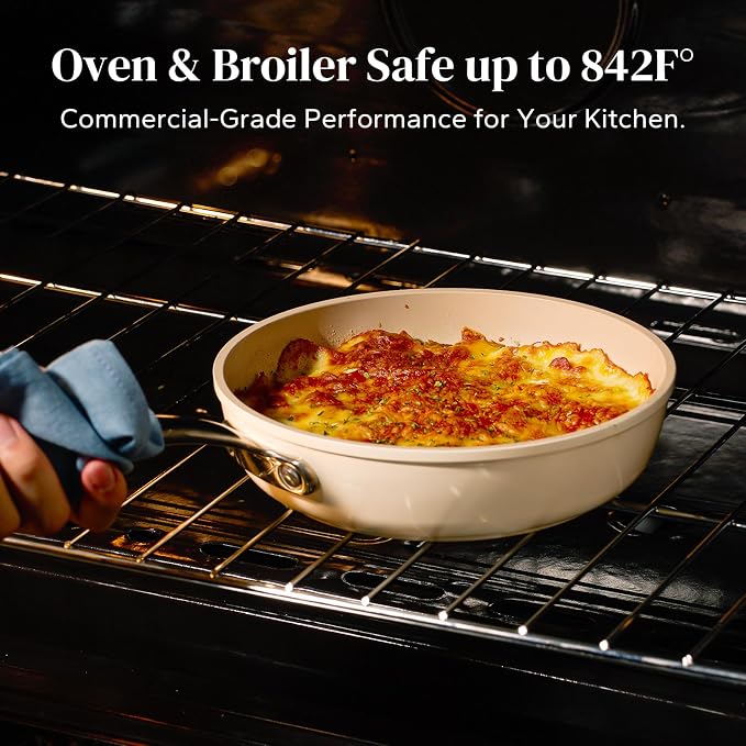Redchef Ceramic Deep Saute Pan with Lid, 3.5QT Large Jumbo Cooker, 11" Frying Pan Nonstick with Stay Cool Handle, Non Toxic Cooking Ceramic Skillet, Induction Dishwasher Safe, PFOA & PFAS Free(Beige)