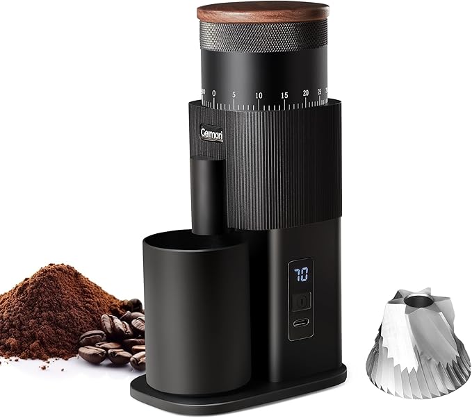 Portable Electric Burr Coffee Grinder,Wirsh Geimori T38 with 3600mAh Battery& Stepless Adjustment for Espresso,Pour Over,French Press, Single Dose, Fast USB-C Charging,Travel & Home Use,Black