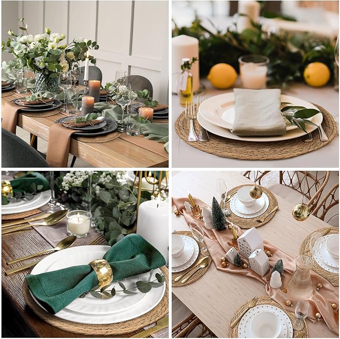 BAVIFY 12" Round Woven Placemats Set of 10, Plate Chargers for Dining Table | 12 Inch Place Mats Set of 10, Wicker Chargers for Dinner Plates, Boho Farmhouse Rustic Table Mats for Dining Table Decor
