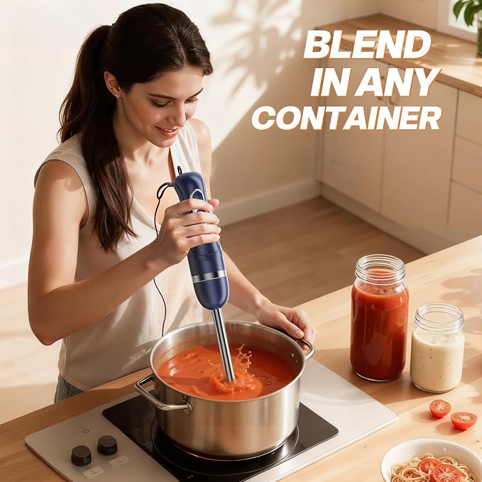 Turelar Immersion Blender Corded 400W, 2 Speed, Emulsifier, Blend, BPA-Free | Hand Blender Stick Mixer, Ergonomic Handle, Stainless Steel Blades, Effortless Blending for Soup, Smoothies, Puree, Baby Food