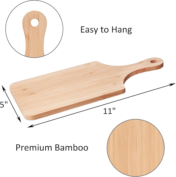 Sparkle Race 12pcs Wood Cutting Boards for Kitchen, 11" Serving Board Set | Bamboo Cutting Board for Fruit Vegetable, Wooden Chopping Board with Handle, Small Charcuterie Boards for House Warming Gifts