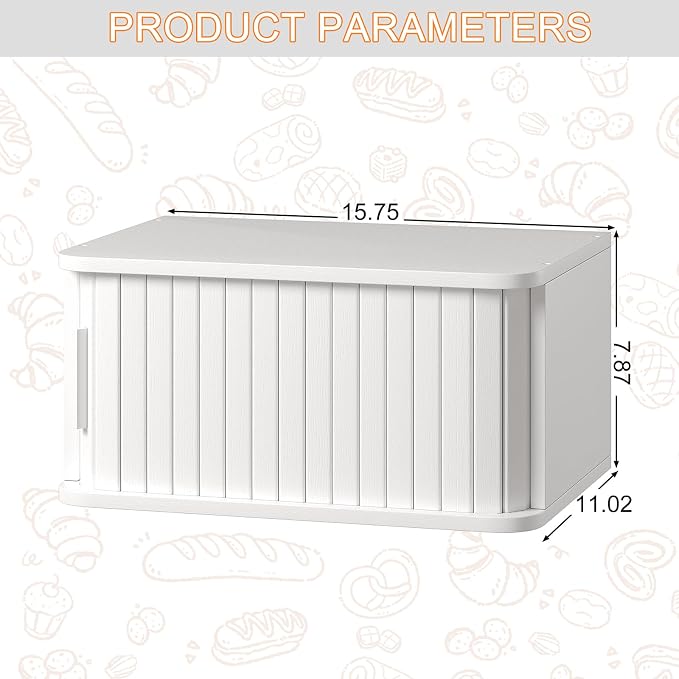 WOWLIVE Roll Top Bread Box for Kitchen Countertop, Bamboo Bread Storage | Airtight Bread Containers, Large Bread Bin with Sliding Door for Loaves, Bagels, Countertop Storage Cabinet, White, Medium