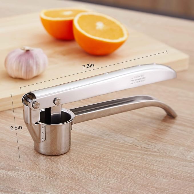 Garlic Press Stainless Steel - Premium Professional Grade Garlic Mincer, Crusher & Peeler Set - Easy Clean, Dishwasher Safe & Rust-proof (B)