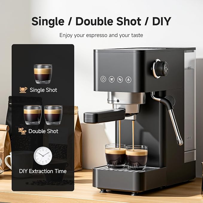 AAOBOSI Compact Espresso Machine, 20 Bar, Milk Frother, Latte & Cappuccino | Compact Design, 30s Heat-Up, PID Temp Control, Single, Double & Custom Shots, Easy Milk Frothing, 50oz Tank, 51mm Portafilter