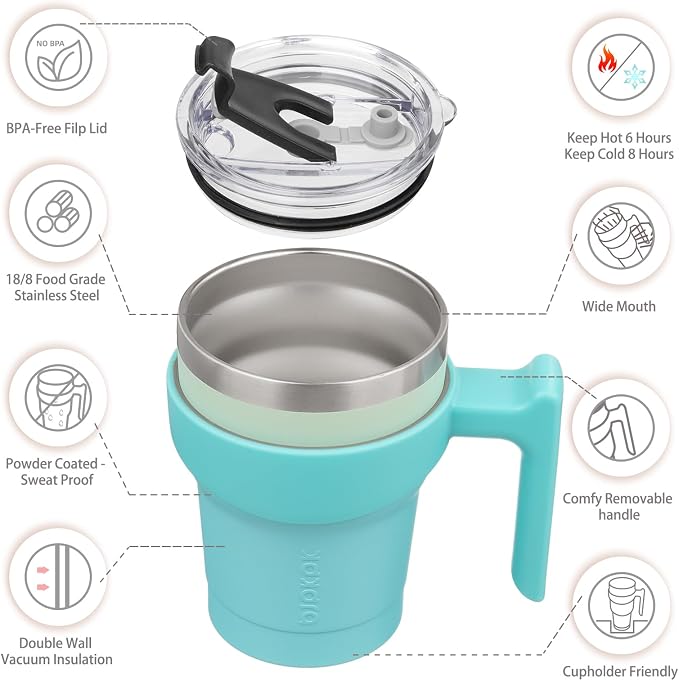 BJPKPK 10 oz Mini Tumbler with Lid, Straw & Handle, Insulated Steel Cup | Small, Spill Proof, Leak Proof, Thermal, Double Wall Vacuum, Sweatproof, Dishwasher Safe, BPA Free, Mint