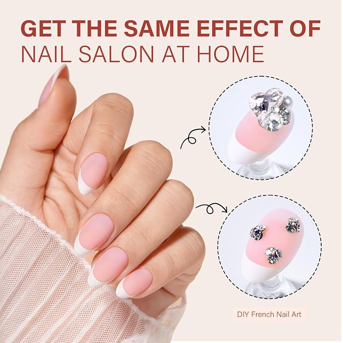 AILLSA French Tip Nails Press On Nails 5 Colors For Nail Art DIY Extension | French Tip Press On Nails Short Almon No Need to File 3 in 1 Acrylic False Nails Gifts For Women 15 Sizes 150 Pcs