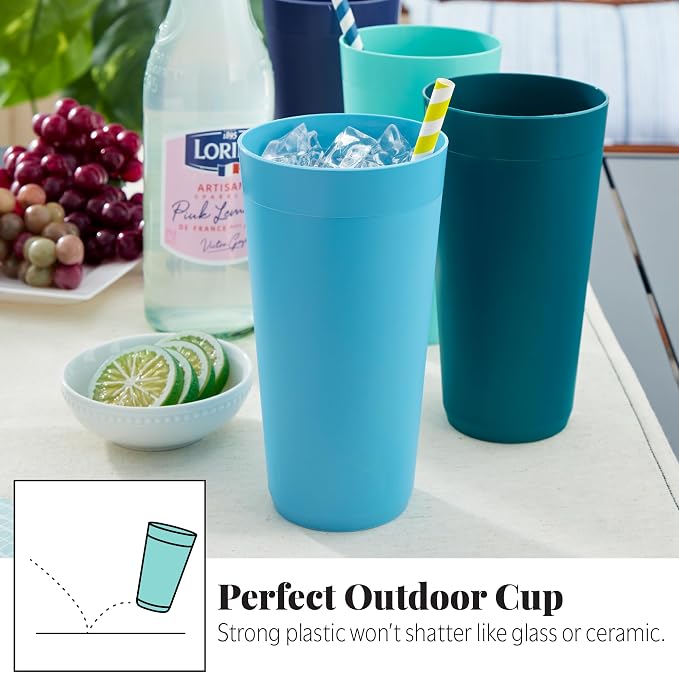 US Acrylic Newport 32 ounce Unbreakable Plastic Stackable Iced-Tea Tumblers in 4 Coastal Colors | Set of 12 Drinking Cups | Reusable, BPA-free, Made in the USA, Top-rack Dishwasher and Microwave Safe