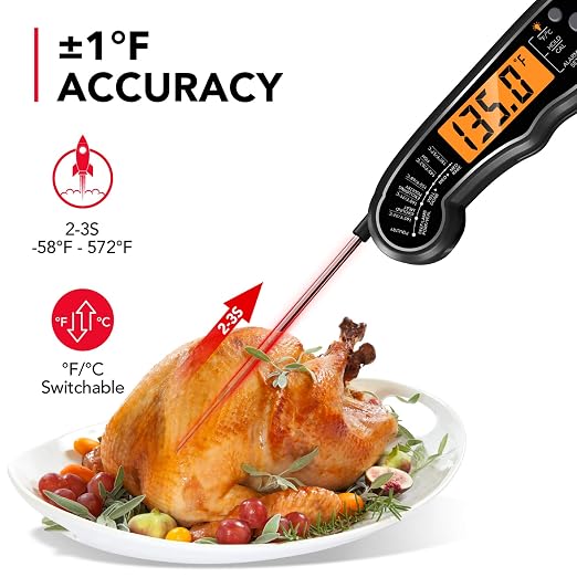 Meat Thermometer, Instant Read Food Thermometer for Cooking, Digital Food Thermometer with LCD Backlight for Candy Fry Grill BBQ Liquids, Kitchen Oven Safe Dual Probe 2 in 1 Thermometer | Digital LCD Backlight for Candy Fry Grill BBQ Liquids, Kitchen O...