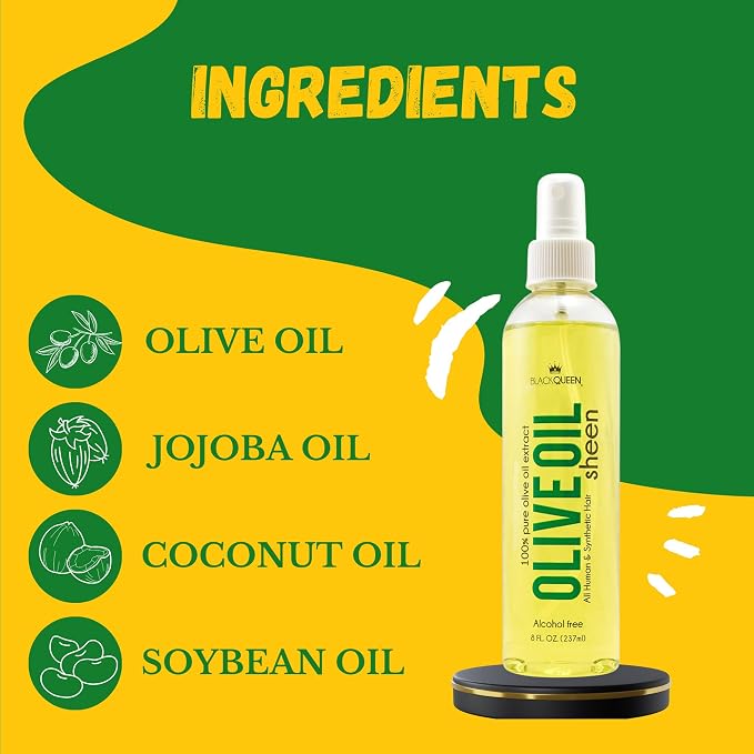 Black Queen Olive Oil Sheen Spray for Locs, Dreadlocks, Twists, Braids, Cornrows, 4C Hair - Moisturizing, Refreshing - 2 oz- Made in the USA (Pack of 2)