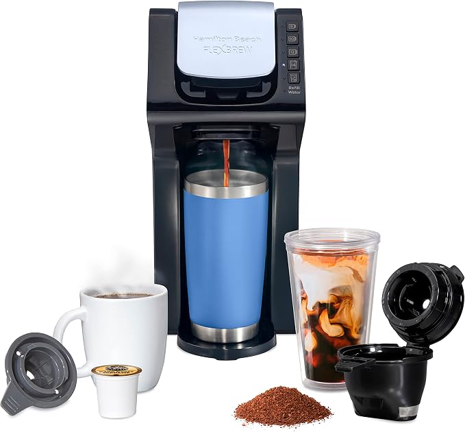 Hamilton Beach Gen 4 FlexBrew Single-Serve Hot & Iced Coffee Maker | Uses Pod Packs or Grounds | 4 Fast Brewing Cup Size Options |50 oz. Removable Reservoir | Black