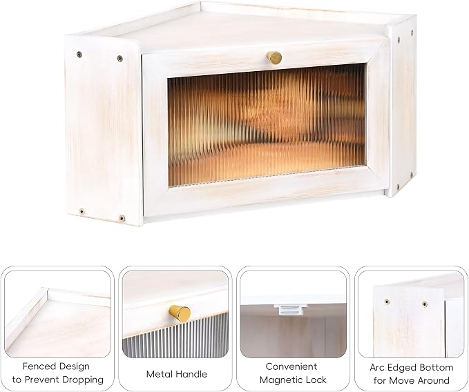 Bread Box for Kitchen Countertop with Acrylic Window White | Farmhouse Bread Storage Container, Large Pantry Organizers for Homemade Snacks, Loaves, Breathable Keeps Bread Fresh