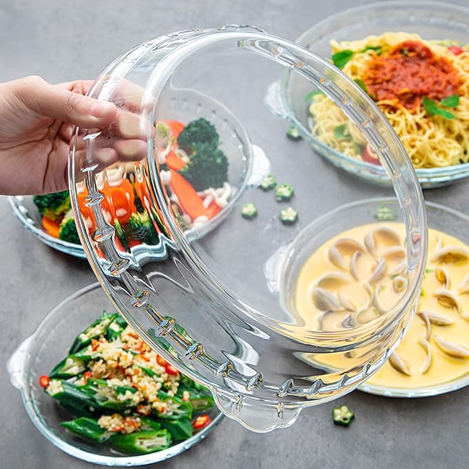 1 Pack Round Glass Pie Pans for Baking Round Baking Dishes with Handles for Apple Pie Pumpkin Pie Salads (Clear 8in)