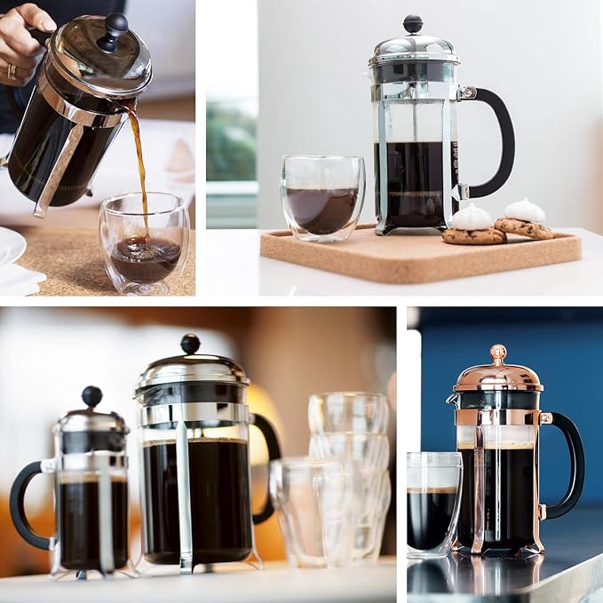 Bodum 34oz Chambord French Press Coffee Maker, High-Heat Borosilicate Glass, Stainless Steel, White – Made in Portugal