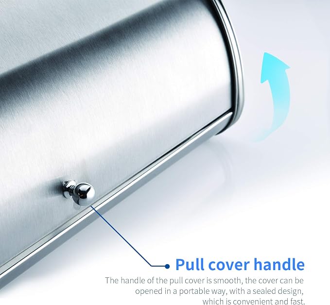 HILFA Stainless Steel Bread Box with Roll Up Lid, For Easy Kitchen Counter Storage, Bread Bin Holder,17.5X11.5X7.5 inch, Brushed,SB3100-BR