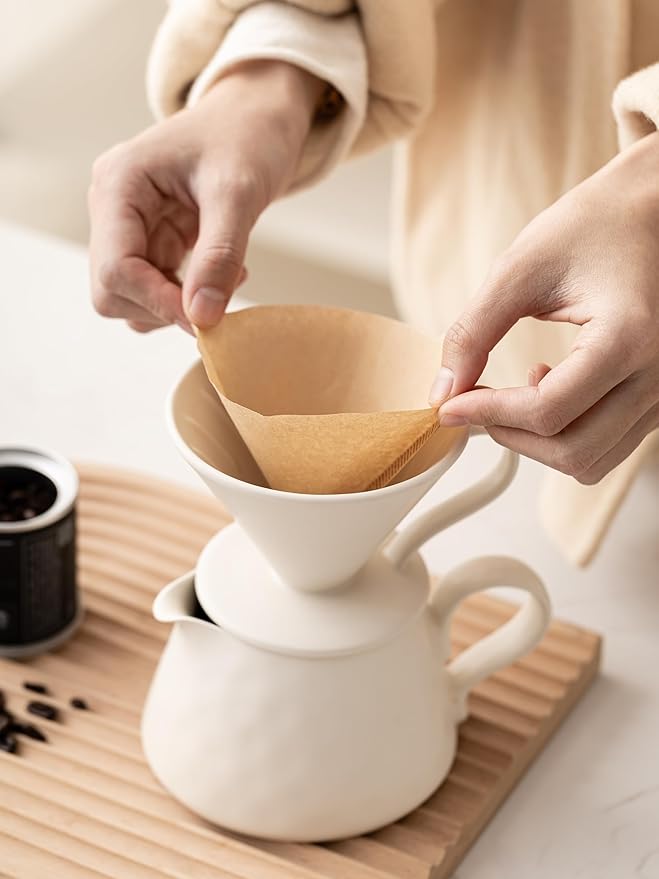 Pour Over Coffee Maker,Ceramic Coffee Maker With 40 pcs Paper Filter，15oz/450ml Ceramic Pour Over Coffee Dripper（Off White）