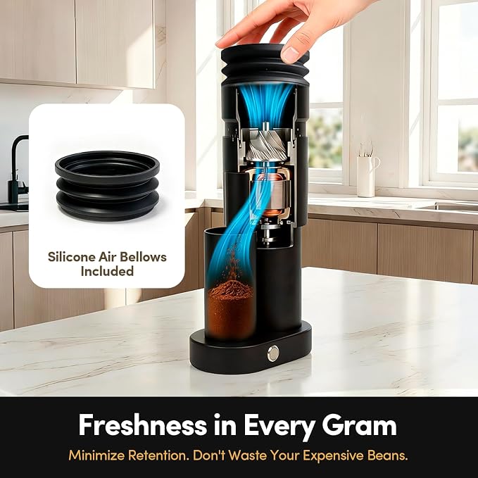 Burr Coffee Grinder,Wirsh Geimori GU63 Electric Single Dose Grinder with 63mm Conical Burr,Stepless Adjustment for Espresso&Pour Over,110 RPM Cold Grind, Low Retention Grinder with Magnetic Dosing Cup