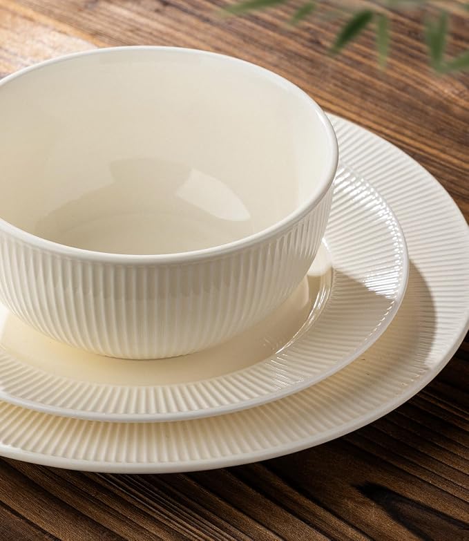 Ceramic Dinnerware Set for 6, 18-Piece Plates and Bowls Set | Lightweight Porcelain Dish Set, Scratch Resistant, Oven & Microwave & Dishwasher Safe, Ivory