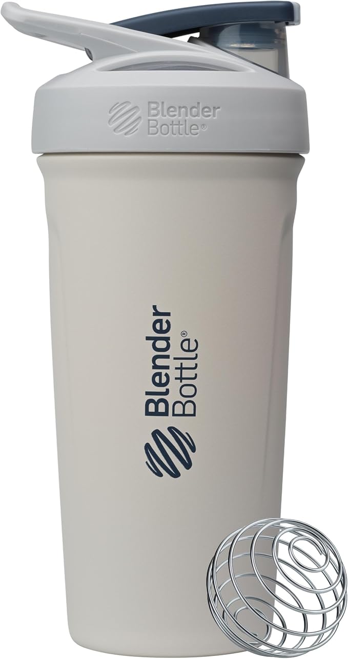 BlenderBottle Sport Flip Stainless Steel Shaker Bottle 24 oz Grey/White