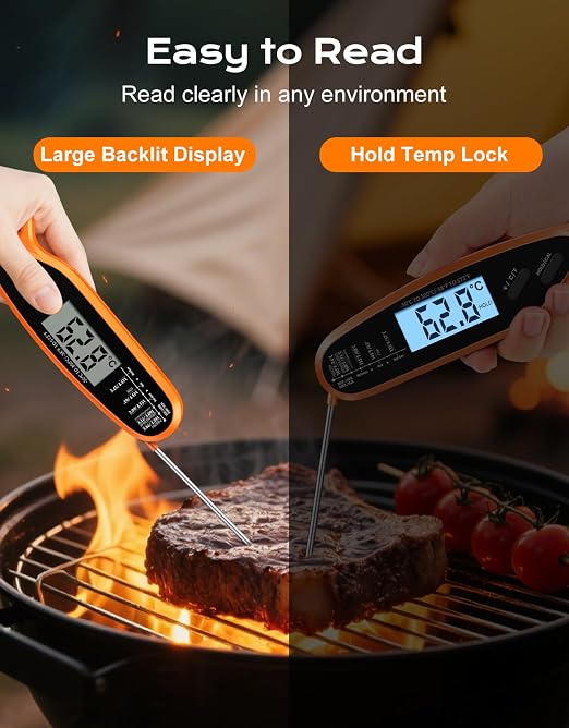 Digital Meat Thermometer for Cooking with Dual Probe | Large Backlit & Calibration, Kitchen Food Thermometer for Candy, Oven, Grill, BBQ, Smoker, Oil Fry Instant Read Thermometers