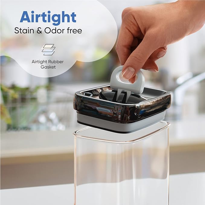 Chef's Path Airtight Food Storage Containers with Improved Lids, Set of 6, 1L Kitchen and Pantry Canisters for Coffee, Spices, and Dry Food, Includes Labels and Marker - Transparent, All Same Size