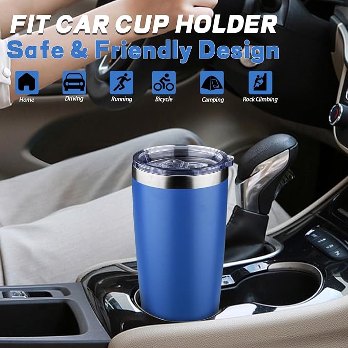 20 oz Tumbler with Lids and Straws, Stainless Steel Insulated Coffee Tumbler, Double Wall Vacuum Insulated Travel Mug Cup, Leakproof Thermal Coffee Cup for Hot and Cold Drinks (Sea Blue)