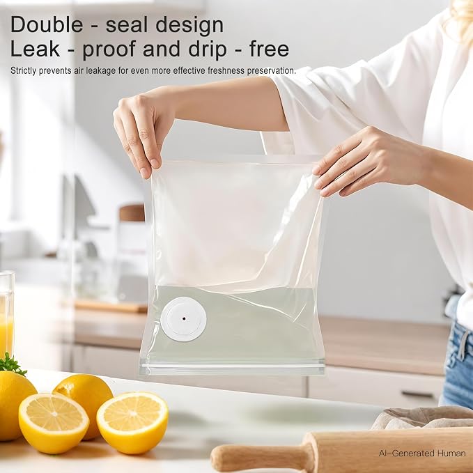 MEGAWISE Reusable Vacuum Zipper Bags 20Pcs 12×13.5in, BPA‑Free Air Valve Bags with 5 Seal Clips for Sous Vide, Freezer & Microwave