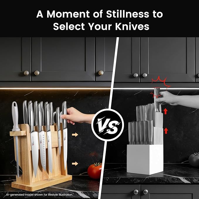 2026 Upgrade Japanese Kitchen Knife Set with Torii-Style Block | 14-Pieces Knife Set for Kitchen, German DIN1.4116 Steel, Ergonomic Handle, Sharp Edge, Magnetic Knife Holder, Ideal Gift