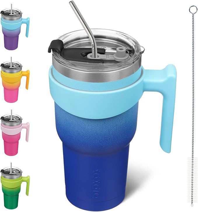 BJPKPK 30 oz Tumbler with Handle & Straw, Insulated Stainless Steel Mug | Double Wall Vacuum, Keeps Hot/Cold, Thermal Cup, BPA Free, Dishwasher Safe, Cupholder Fit, Coffee & Travel, Sky