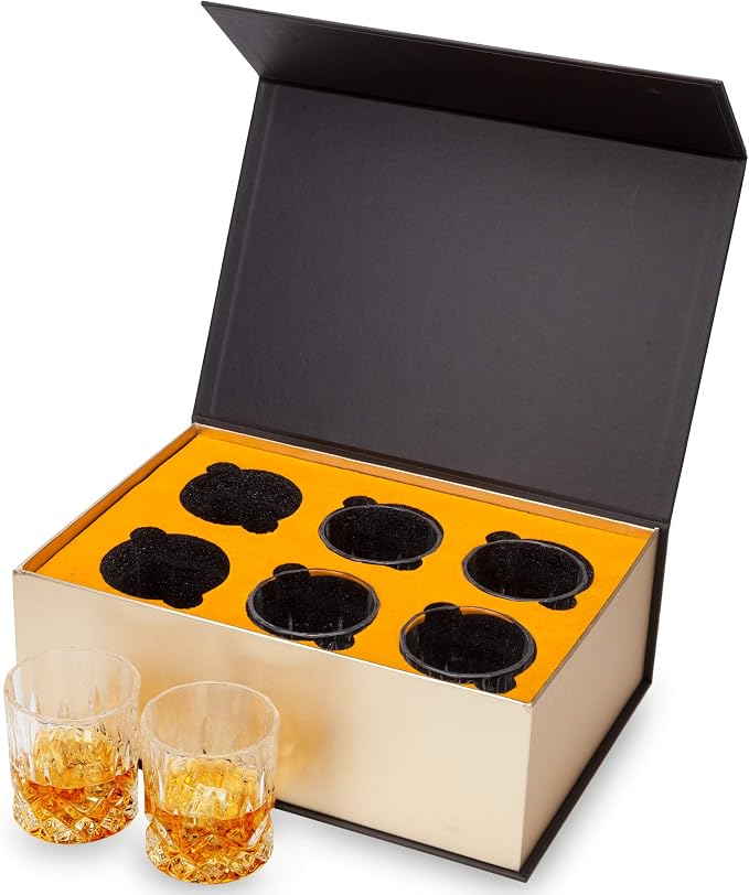 KANARS Whiskey Glasses Set of 6 with Elegant Gift Box for Liquor Scotch Rum | 10 Oz Premium Old Fashioned Crystal Glass Tumbler Bourbon Gifts for Birthday Thanksgiving Christmas Housewarming