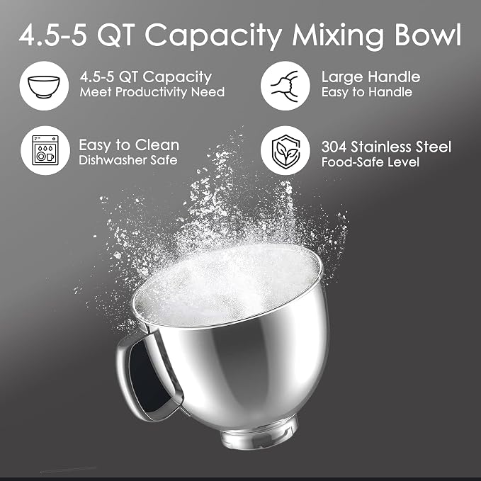 Stainless Steel Mixer Bowl for KitchenAid Artisan & Classic Series 4.5 Quart / 5 Quart Tilt-Head Stand Mixers, KSM150 Stainless Steel Bowl Replacement, Mixing Bowl for KitchenAid, Silver | Mixing Bowl Compatible with KitchenAid 4.5-5 QT Artisan Tilt-He...