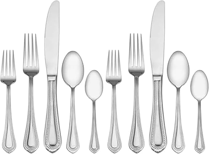 Mikasa Regent Bead 65-Piece Flatware Set for 12, 18/10 Stainless Steel Silverware with Beaded Teardrop Handles, Includes Serving Utensils, Dishwasher Safe (Pack of 2)