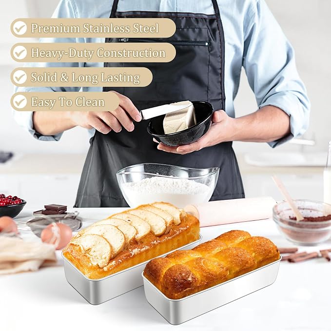 TeamFar Loaf Pan, 12 x 5 Inch Stainless Steel Loaf Pans for Baking Bread | 2 Pack Large Bread Loaf Baking Pan for Homemade Bread, Meatloaf, Cake, Brownies, Non-Toxic, Heavy-duty, Oven& Dishwasher Safe