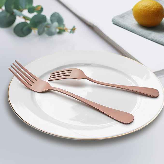 LIANYU Copper Silverware Flatware Set, 60 Piece Cutlery Set for 12 | Stainless Steel Tableware, Mirror Finish, Ideal for Home Hotel Wedding Festival Party, Dishwasher Safe