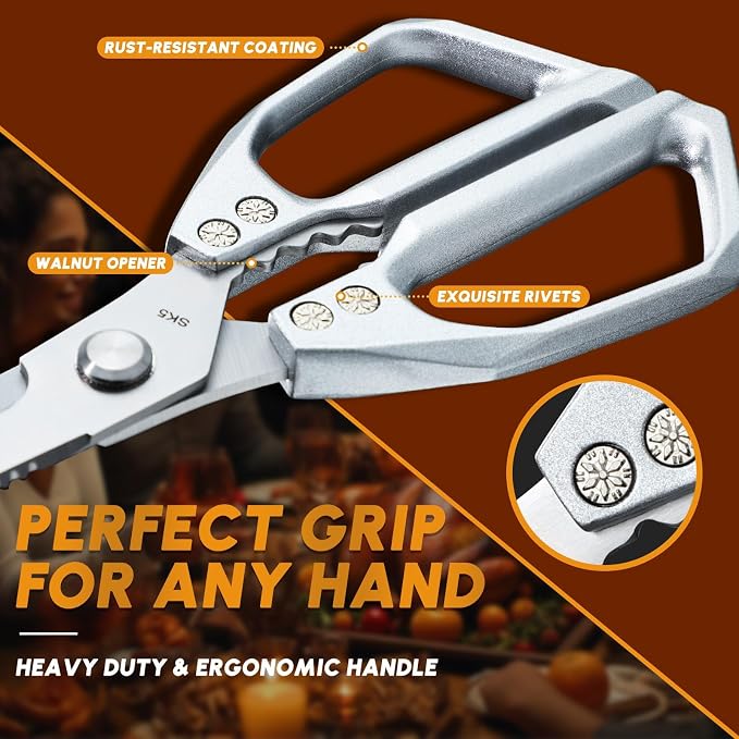 Huusk Kitchen Scissors and Cooking Tong, Kitchen Shears Set all Purpose | Stainless Steel Meat Scissors and BBQ Tongs Set for Food, Comfortable Handles, Dishwasher Safe, Gifts for Women
