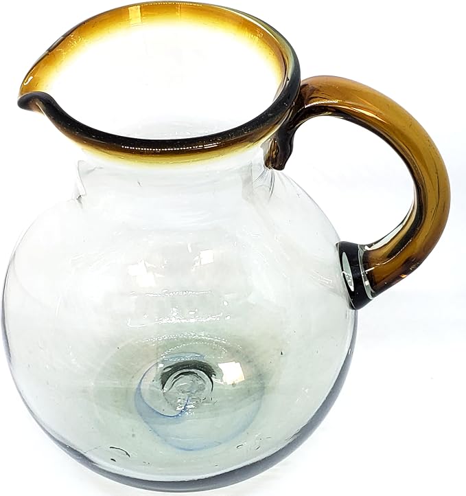 Amber Rim 120 oz Large Bola Pitcher, Recycled Glass, Lead-free, Toxin-Free (Pitcher)
