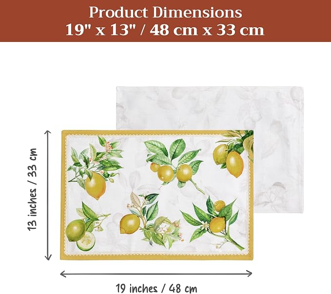 Maison d' Hermine Placemats Set of 4 Reusable 100% Cotton (13"x19") | Cloth Place Mats Washable Table Mats for Kitchen Dining Party Wedding Hotel Home Restaurant Spring Summer - Limoncello