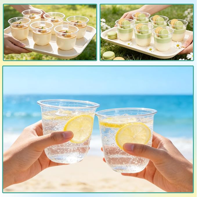 Alaeseje 50 Pcs Disposable Stemless Wine Glasses,12 oz Cocktail Cups | Round Bottom Clear Plastic Party Cups for Meeting Weddings Birthday Party Supplies