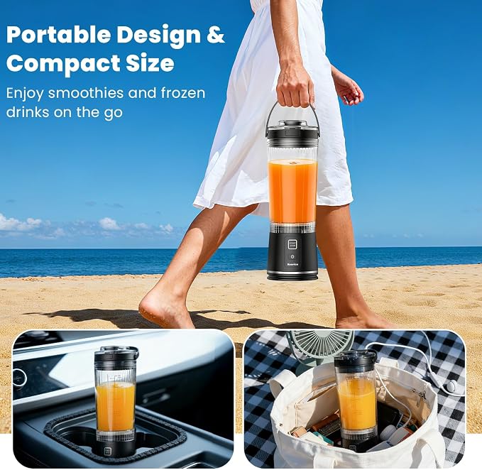 Personal Size Portable Blender for Shakes & Smoothies, 16oz Mini Small Smoothie Blender with On Go Lid & Sip Lid, 26000RPM Rechargeable Cordless Electric Blender for Travel Gym Office (Black)