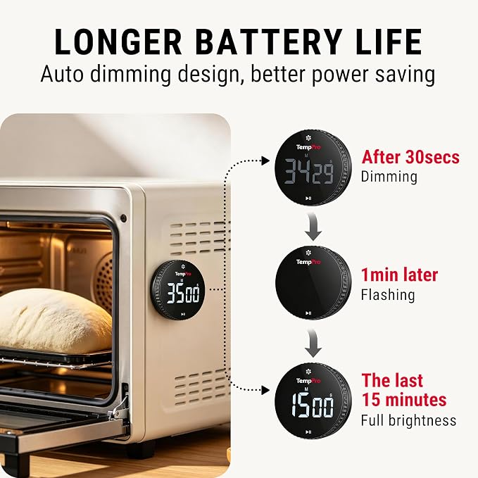 TempPro Magnetic Kitchen Timers for Cooking, Digital Timer for Kids Teacher | Countdown Timer with Easy-Twist Knob, Loud Alarm & Silent Mode, Classroom Timer with Large LED Display for Office Workout