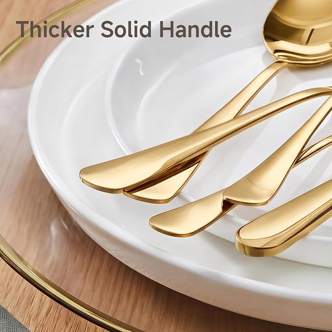 18/10 Stainless Steel Gold Silverware Set for 12 | 60 Piece Heavy Duty Flatware Utensils Set | Mirror Polished | Dishwasher Safe | Premium Cutlery for Home Kitchen Wedding