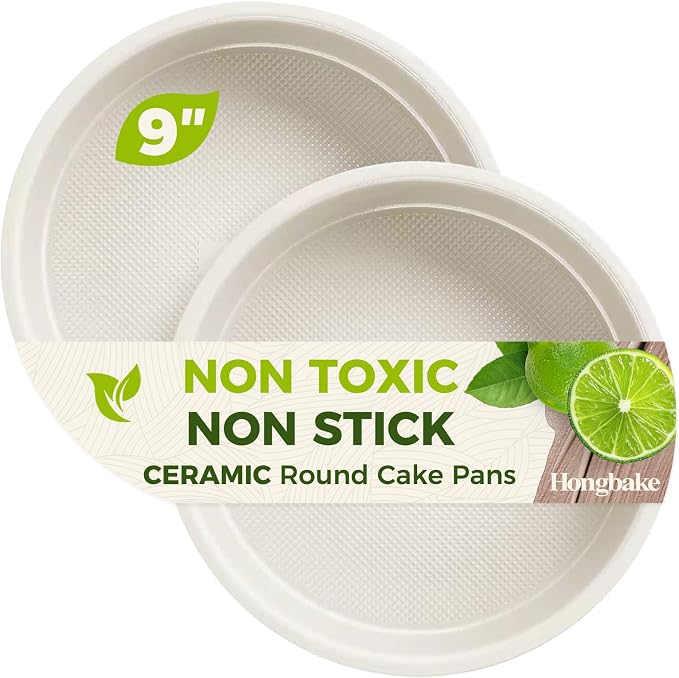 Ceramic Nonstick 9” Round Cake Pans, Heavy-Duty Aluminized Steel | Non-Toxic 9 Inch Round Cake with Diamond Texture, Cake Pans 9 Inch Round for Baking Cheesecake, Cream, 2-Pack