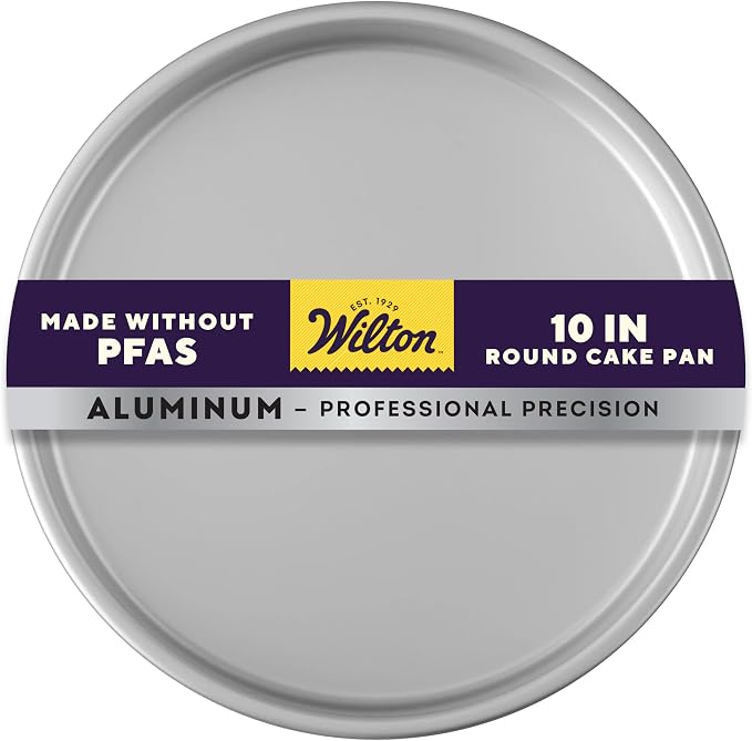 Wilton Aluminum Round Cake Pan, Made Without PFAS, 10 in. | Natural Anodized Aluminum Bakeware, Even Heating & Rust-Resistant for Professional Results, Perfect for Large Round Cakes